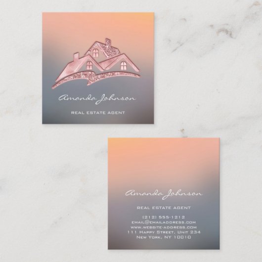 カスタムロゴハウス実在エステートエージェントホームグレーバラ スクエア名刺 (正面/裏面)