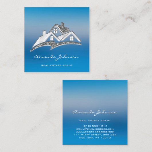 カスタムロゴハウス実在エステートエージェントホームシルバー スクエア名刺 (正面/裏面)