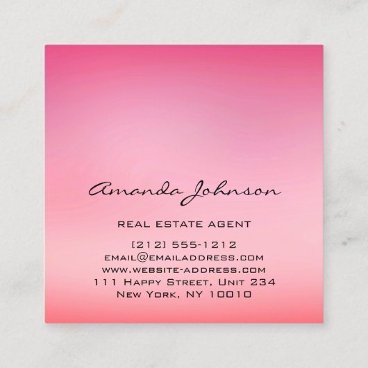 カスタムロゴハウス実在エステートエージェントホームピンクグラム スクエア名刺 (裏面)