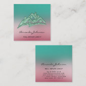 カスタムロゴハウス実在エステートエージェントホームピンクティール（緑がかった色） スクエア名刺 (正面/裏面)