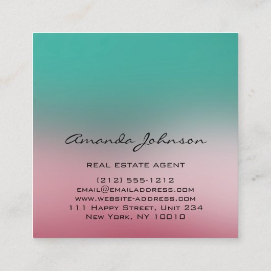 カスタムロゴハウス実在エステートエージェントホームピンクティール(緑がかった色) スクエア名刺 (裏面)