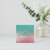 カスタムロゴハウス実在エステートエージェントホームピンクティール（緑がかった色） スクエア名刺 (スタンド正面)