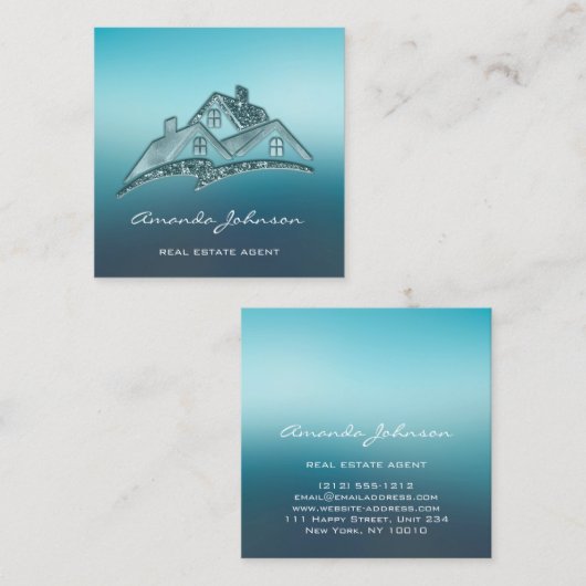 カスタムロゴハウス実在エステートエージェントホームブルーグラム スクエア名刺 (正面/裏面)