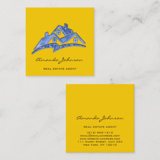 カスタムロゴハウス実在エステートエージェントBlue Yellow スクエア名刺 (正面/裏面)