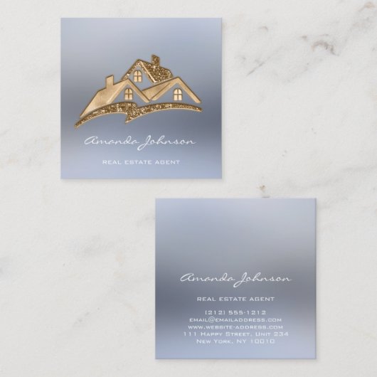 カスタムロゴハウス実在エステートエージェントSmoky Blue スクエア名刺 (正面/裏面)