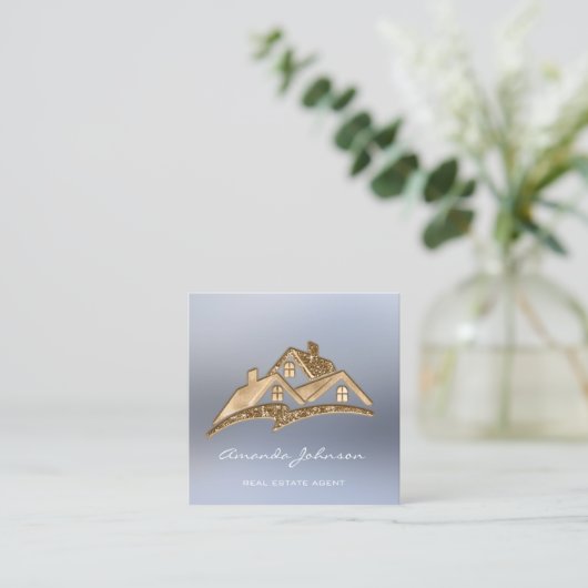 カスタムロゴハウス実在エステートエージェントSmoky Blue スクエア名刺 (スタンド正面)