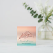 カスタムロゴハウス実在エステート代理ホームティール（緑がかった色）バラ スクエア名刺 (スタンド正面)