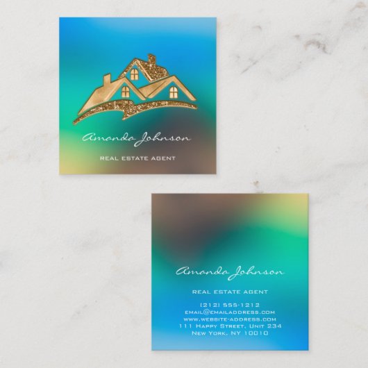 カスタムロゴハウス実在エステート代理金ゴールドカスタム スクエア名刺 (正面/裏面)