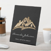 カスタムロゴハウス実在エステート金ゴールドブラックSqu 台座サイン (インサイチュ)