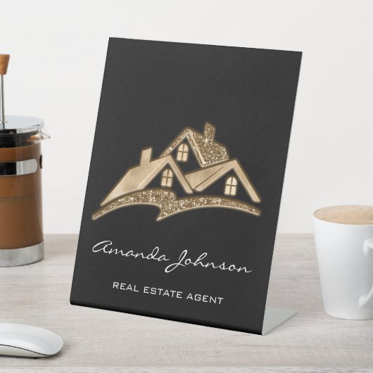 カスタムロゴハウス実在エステート金ゴールドブラックSqu 台座サイン (インサイチュ)