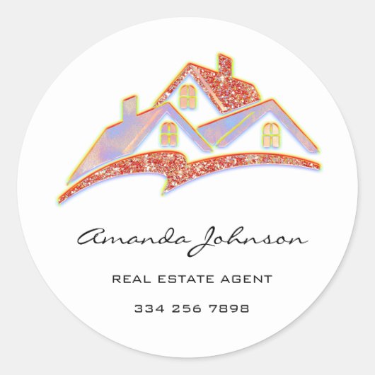 カスタムロゴハウス実在エステートAgentピンク・オレンジ ラウンドシール (正面)