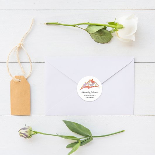 カスタムロゴハウス実在エステートAgentピンク・オレンジ ラウンドシール