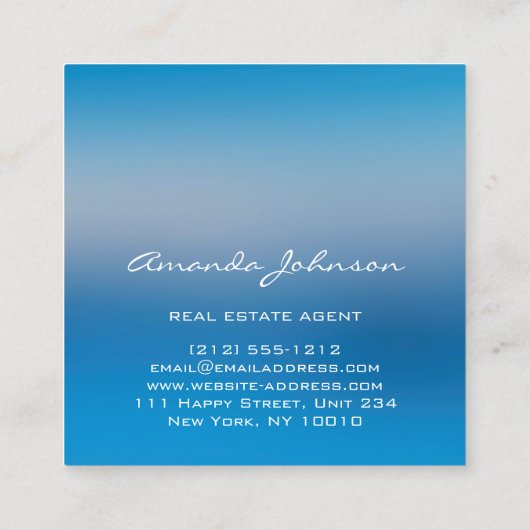 カスタムロゴハウス実在エステートAgentホームブルー スクエア名刺 (裏面)