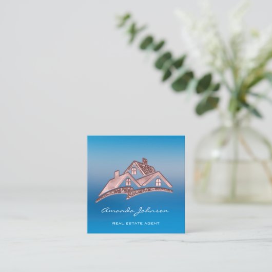 カスタムロゴハウス実在エステートAgentホームブルー スクエア名刺 (スタンド正面)
