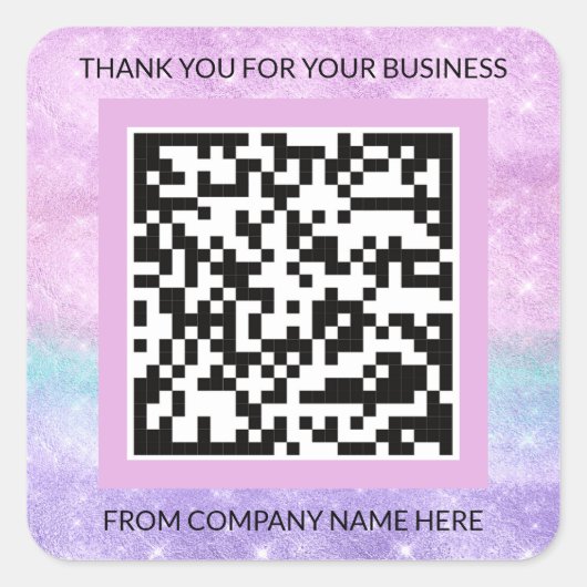 カスタムロゴパープルピンクQRCode名感謝していBusiness スクエアシール (正面)
