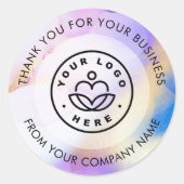 カスタムロゴビジネスありがとうお水の色紫 ラウンドシール (正面)