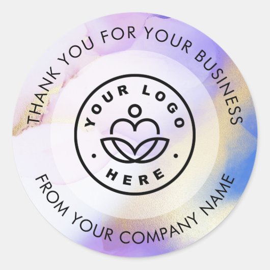 カスタムロゴビジネスありがとうお水の色紫 ラウンドシール (正面)