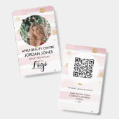 カスタムロゴビジネススタッフ写真ピンクグリッターID B バッジ (正面＆裏面)