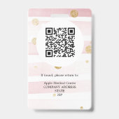 カスタムロゴビジネススタッフ写真ピンクグリッターID B バッジ (裏面)