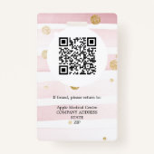 カスタムロゴビジネススタッフ写真ピンクグリッターID B バッジ (裏面)