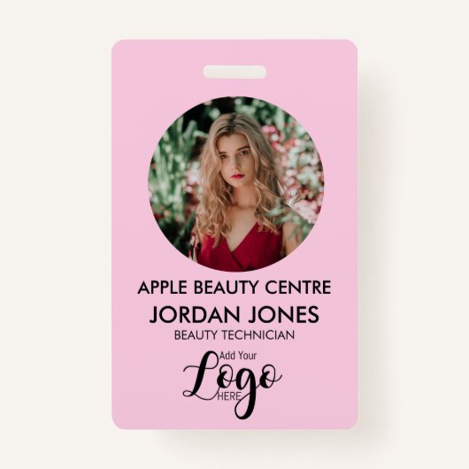 カスタムロゴビジネススタッフ写真ピンクID バッジ (正面)
