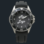 カスタムロゴビジネス白黒 腕時計<br><div class="desc">このウォッチに独自のビジネスロゴを追加する。黒の背景。ビジネスやブランドのプロモーションに最適。ホワイトクロック顔番号。</div>