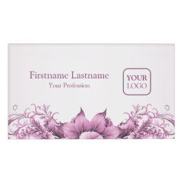 カスタムロゴピンクの花のエレガント枠 名札