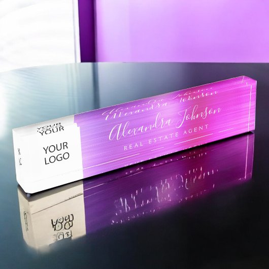 カスタムロゴピンク紫エレガントプロフェッショナル デスクネームプレート