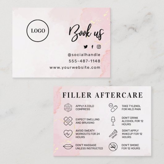 カスタムロゴピンク金ゴールドフィラーアフターケアカード 名刺 (正面/裏面)
