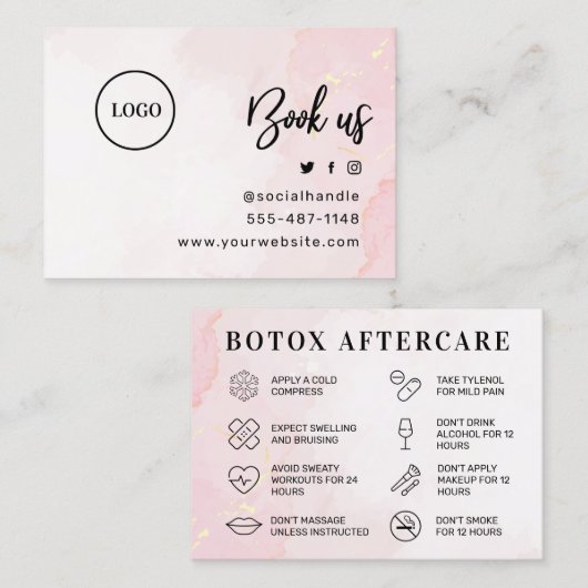 カスタムロゴピンク金ゴールドボトックスアフターケアカード 名刺