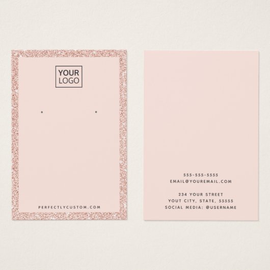 カスタムロゴフェイクピンクグリッターイヤリング表示カード (正面&裏面)