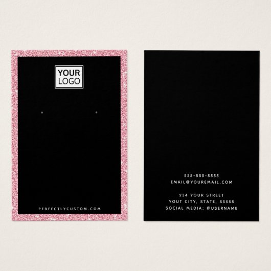 カスタムロゴフェイクピンクグリッターイヤリング表示カード (正面&裏面)