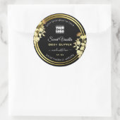 カスタムロゴフローラ製品ラベル黒金ゴールド枠 ラウンドシール (バッグ)