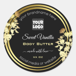 カスタムロゴフローラ製品ラベル黒金ゴールド枠 ラウンドシール