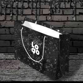 カスタムロゴブラックスパークルXL紙ショッピングバッグ ラージペーパーバッグ