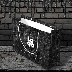 カスタムロゴブラックスパークルXL紙ショッピングバッグ ラージペーパーバッグ