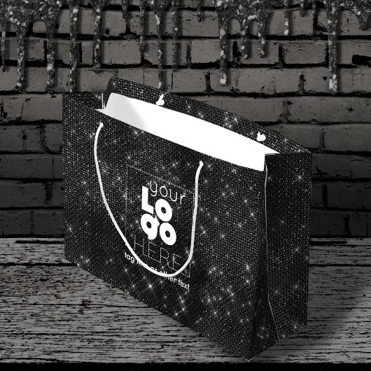 カスタムロゴブラックスパークルXL紙ショッピングバッグ ラージペーパーバッグ