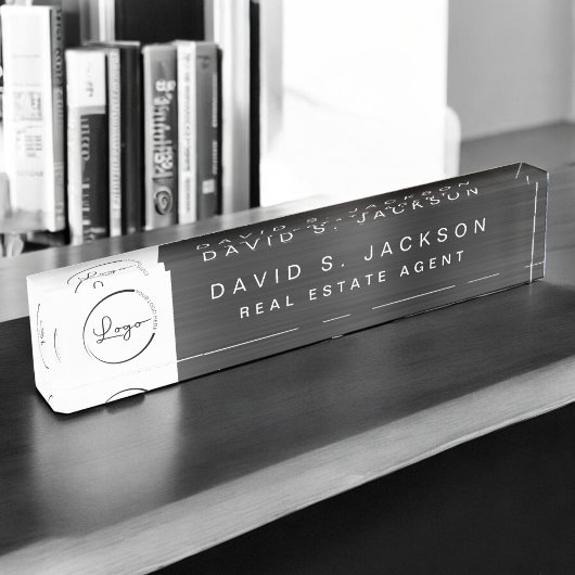 カスタムロゴブラックメタリックプロフェッショナル デスクネームプレート