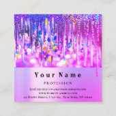 カスタムロゴホログラフィックピンクグリッタードリップ スクエア名刺 (裏面)