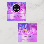 カスタムロゴホログラフィックピンクグリッタードリップ スクエア名刺 (正面/裏面)