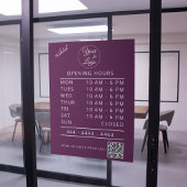 カスタムロゴホワイトビジネスの営業時間とQRコード ウィンドウサイン