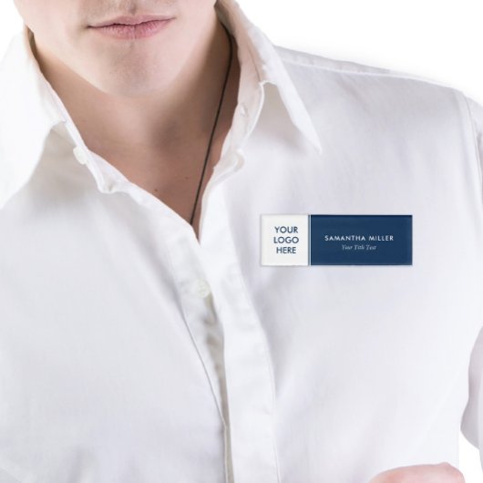 カスタムロゴホワイト&ネイビーブルーモノグラム 名札