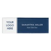 カスタムロゴホワイト&ネイビーブルーモノグラム 名札 (正面)