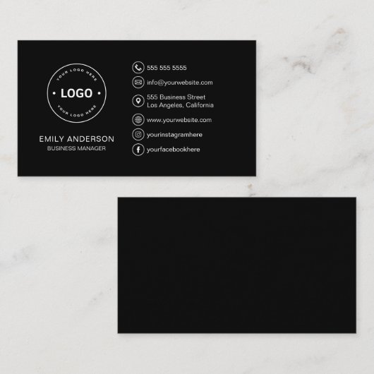 カスタムロゴミニマルブラックプロフェッショナル 名刺 (正面/裏面)