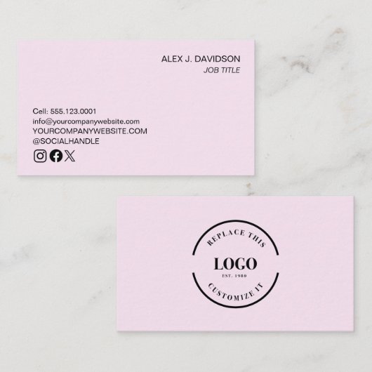 カスタムロゴモダンミニマルプロフェッショナルピンク 名刺 (正面/裏面)