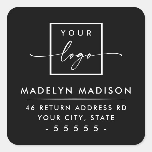 カスタムロゴモダンミニマル黒差出人住所 スクエアシール (正面)