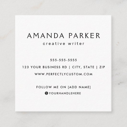 カスタムロゴモダンミニマル・ソーシャル・メディア・アイコン スクエア名刺 (正面)