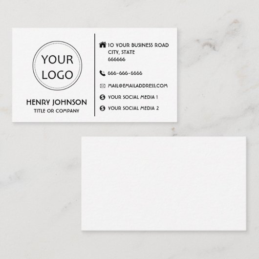 カスタムロゴモダンミニマル・ソーシャル・メディア・アイコン 名刺 (正面/裏面)
