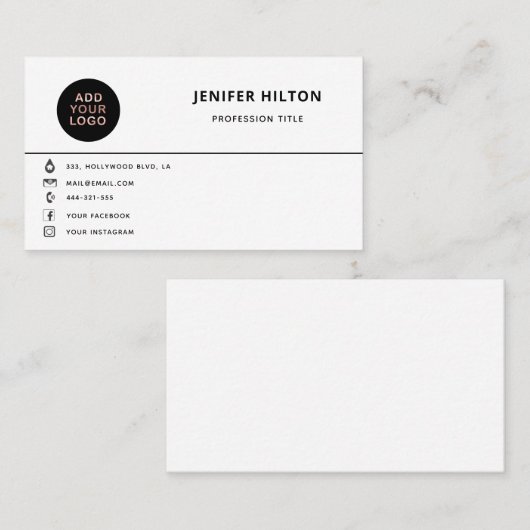 カスタムロゴモダンミニマル・ソーシャル・メディア・アイコン 名刺 (正面/裏面)