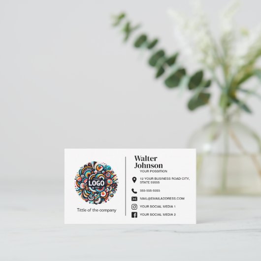 カスタムロゴモダンミニマル・ソーシャル・メディア・アイコン 名刺 (スタンド正面)